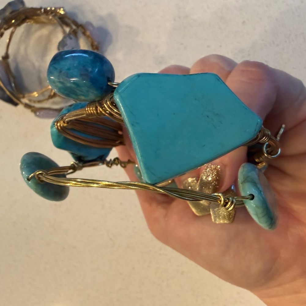 Bourbon and Bowties Turquoise and Gold Wire Wrapped Bracelets - Picture 4 of 4